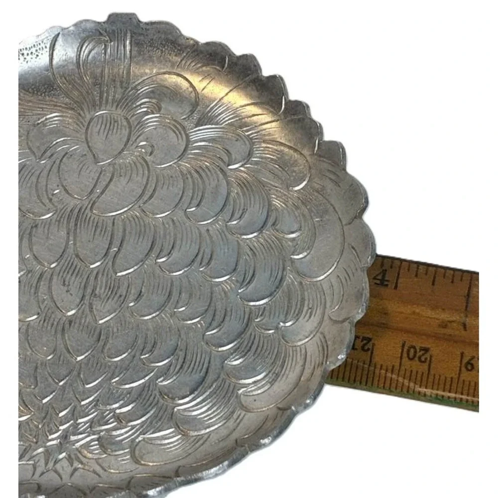 Vintage Floral Metal‎ Coaster Set Holder Tray Embossed Aluminum Shabby Chic